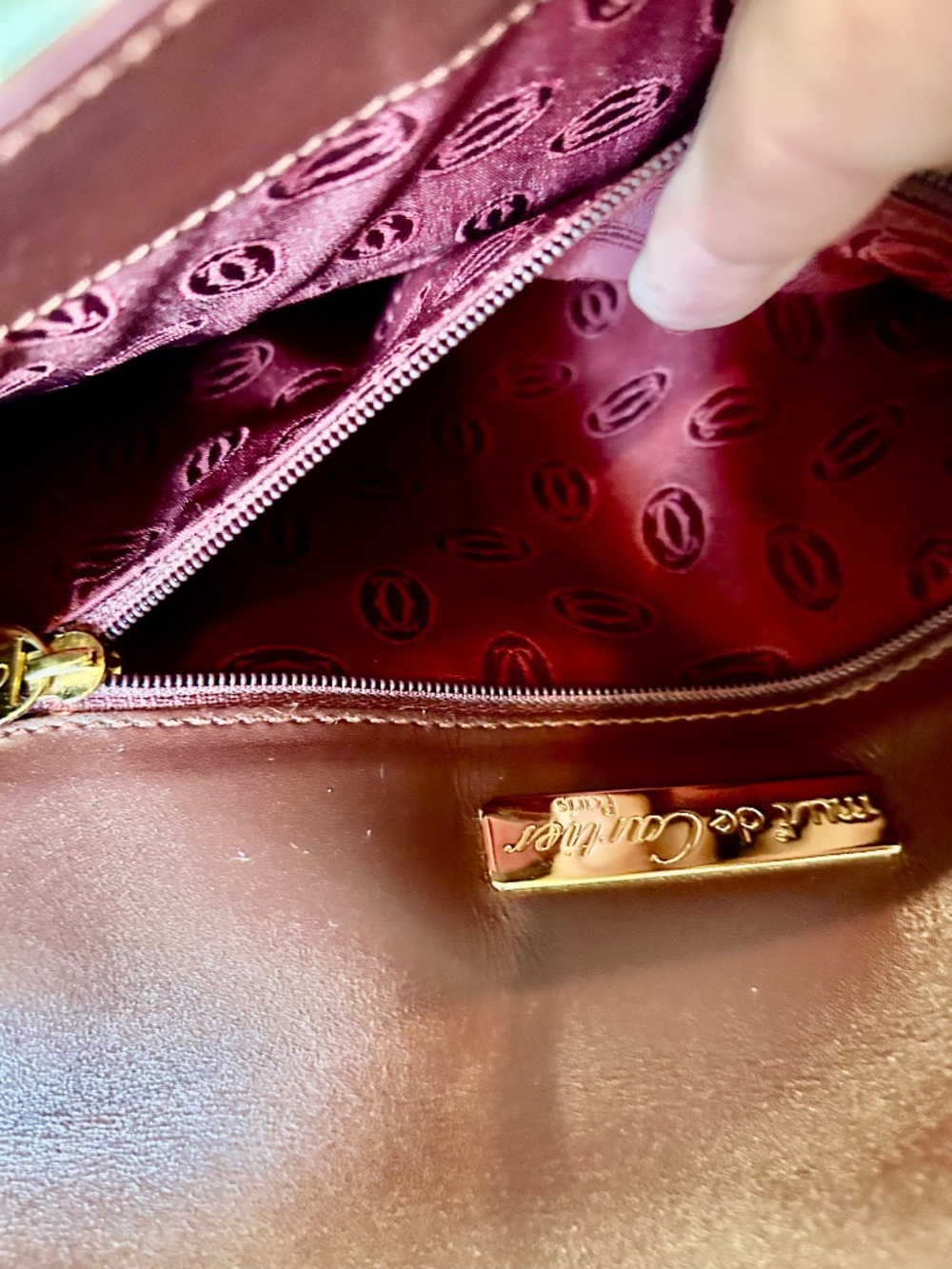 Cartier Leather Clutch. Beautiful, burgundy. New.  Can be used as shoulder bag. - Picture 8 of 16